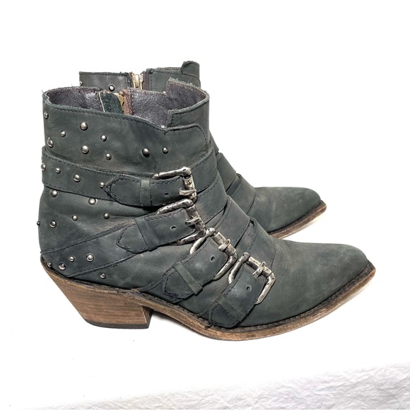 Liberty Black Amy Western Leather Rocker Stud Ankle Boots - Picture 5 of 14